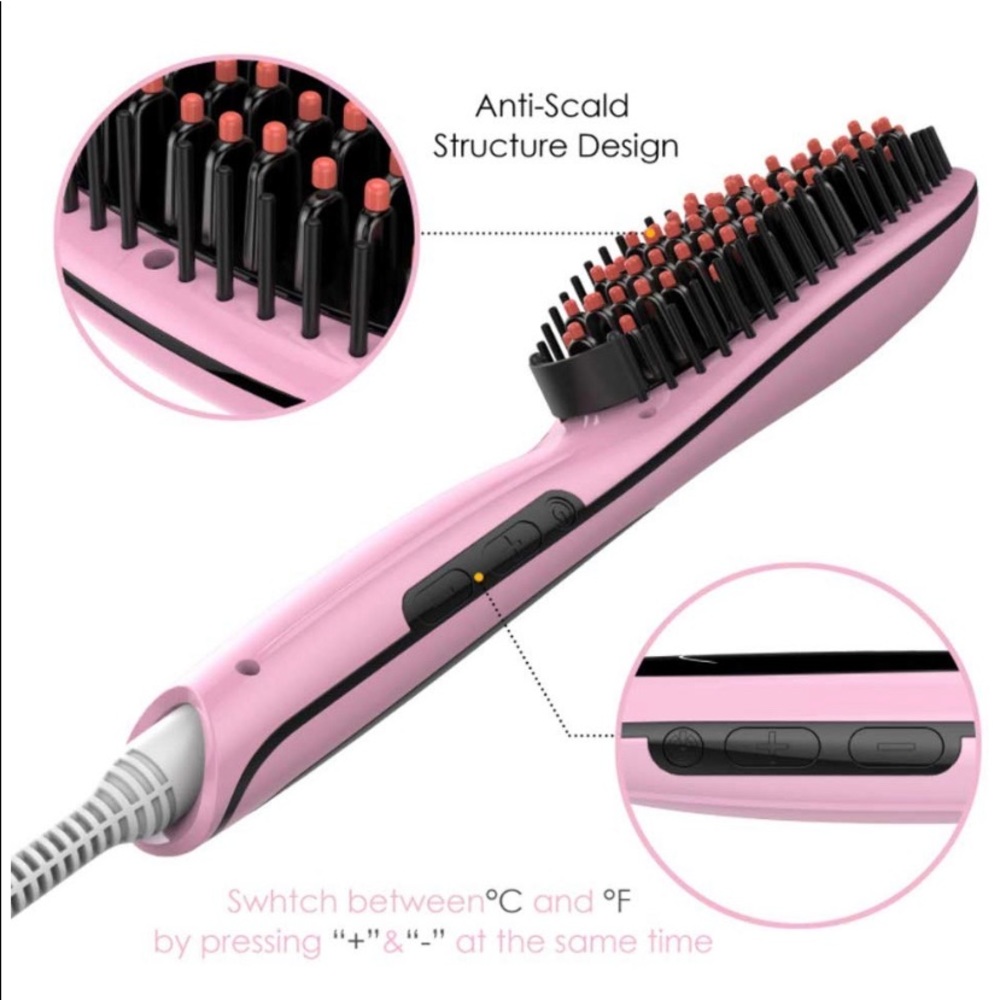 Heated hair straightening brush-pink